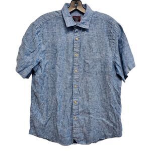 UNTUCKIT Shirt Mens Medium Blue Casual 100% Linen Button Up Preppy Vacation